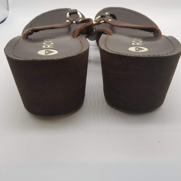 Roxy Brown Wedge Heel Flip Flops - Picture 4 of 7